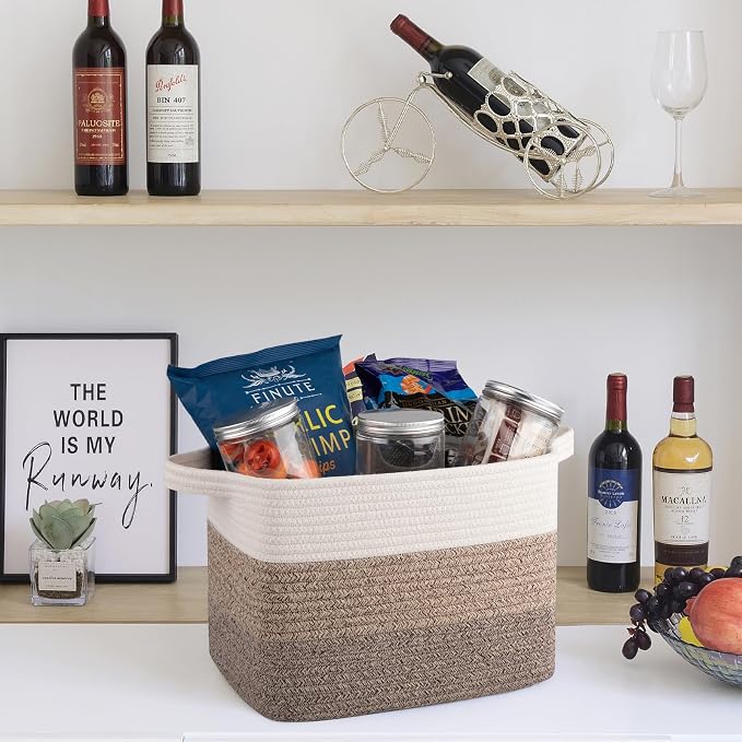 OIAHOMY Woven Storage Basket, Cotton Rope Baskets for Toys,Towel, Clothes, Used to Bathroom,Living Room,Nursery,Bedroom, 16"x12"x10"- Pack of 3, Gradient Dark Brown