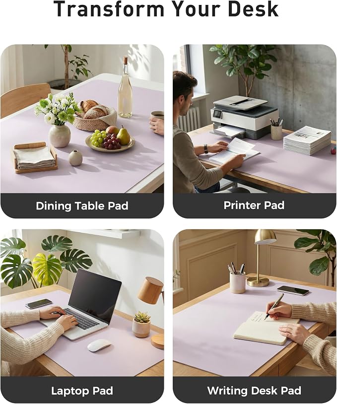 Aothia Faux Leather Desk Mat - Large Mouse Pad, Non-Slip PU Leather Blotter, Waterproof Writing Surface for Office and Home (Soft Lavender, 40" x 24")