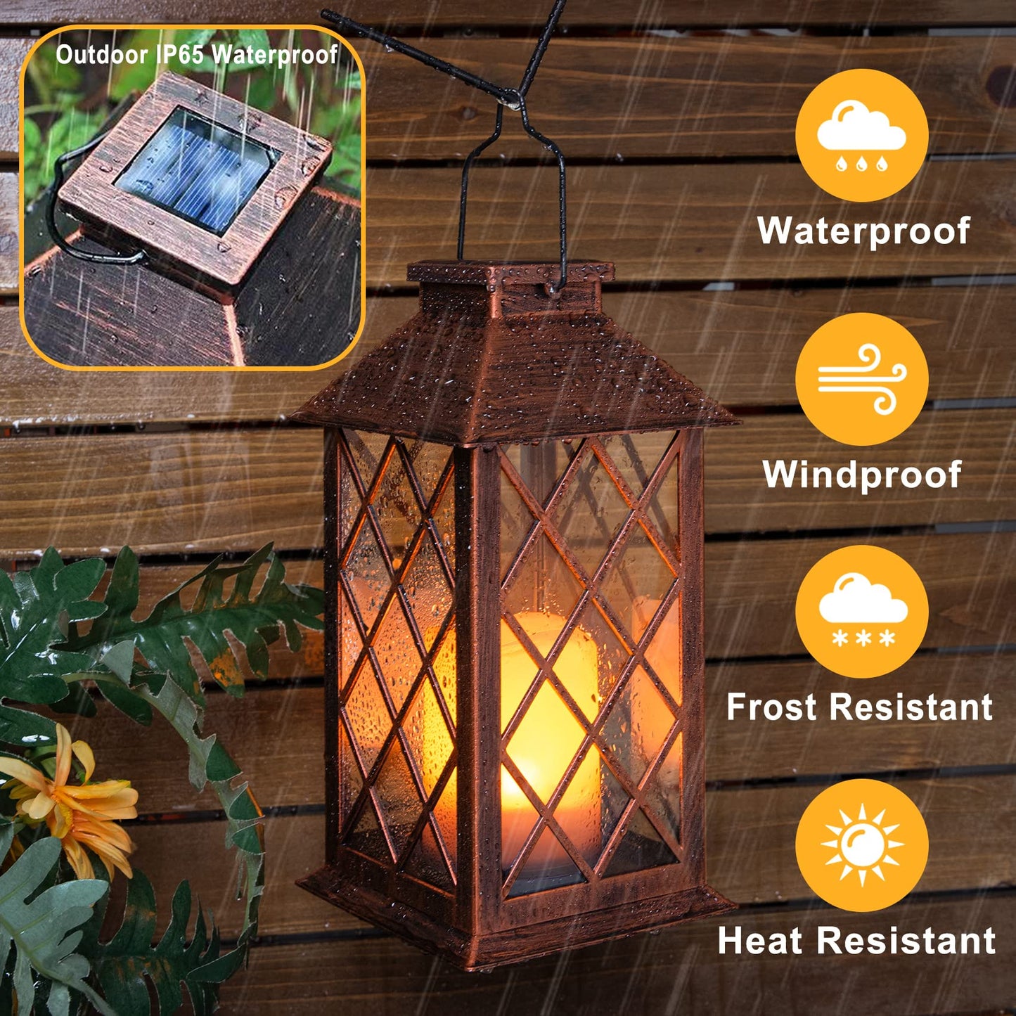 [2 Pack] TAKE ME 14" Solar Lantern Outdoor Garden Hanging Lantern Waterproof LED Flickering Flameless Candle Mission Lights for Table,Outdoor,Christmas Gifts Mom Wife