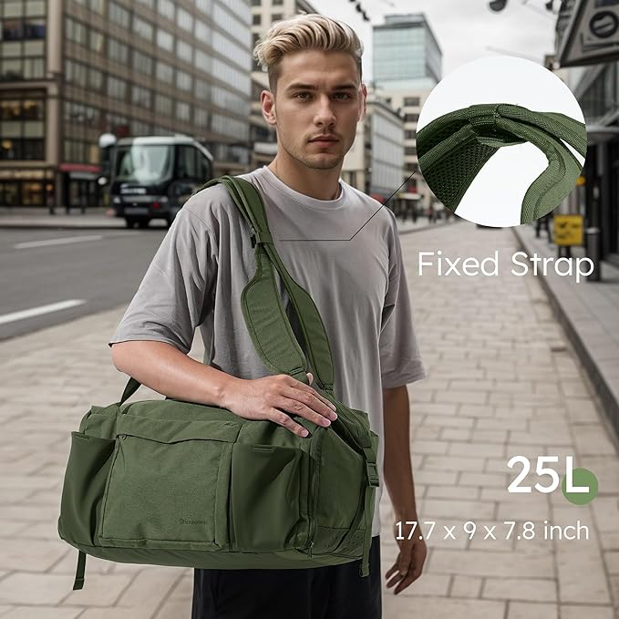 Small Gym Bag for Men with Shoes Compartment and Wet Pocket Convertible Duffle Bag and Gym Backpack Waterproof Sports Bag with 2 Bottle Holders Weekender Overnight Bag - Dark Green