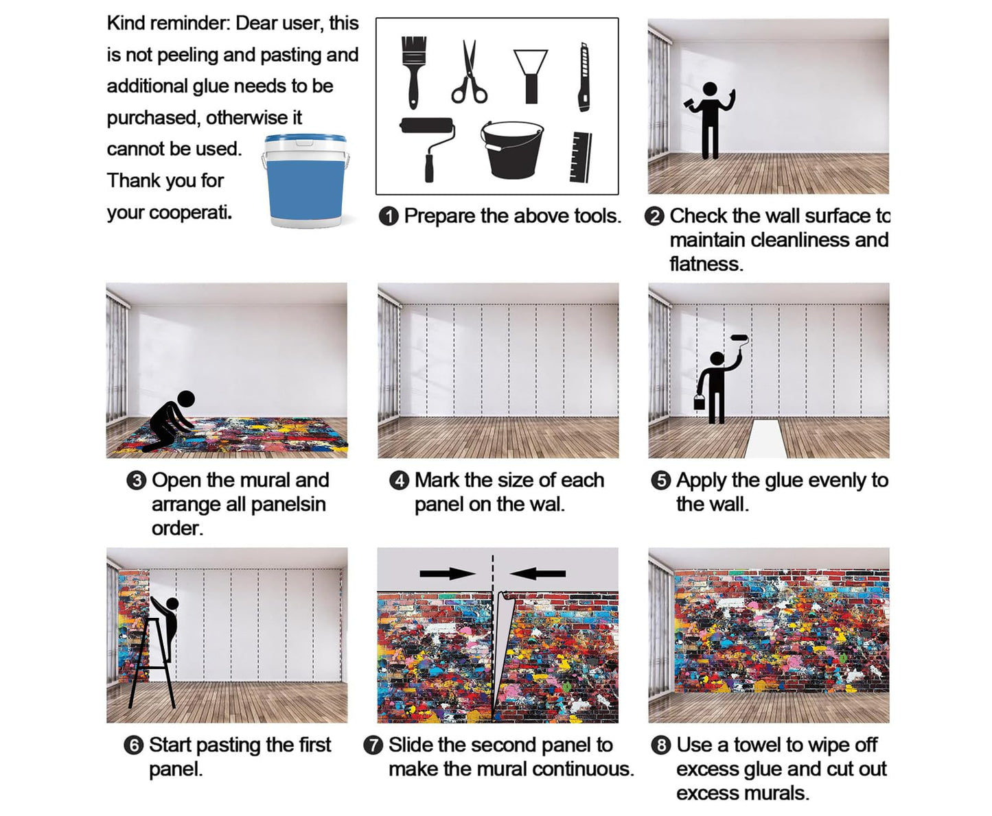 Imitation Brick Graffiti Wallpaper Mural, Cool Graffiti Photo Wall Mural, Wall Stickers Wallpaper for Teen Boys Bedroom Living Room TV Background Hotel Bar Decor - 98.4" W x 68.9" H