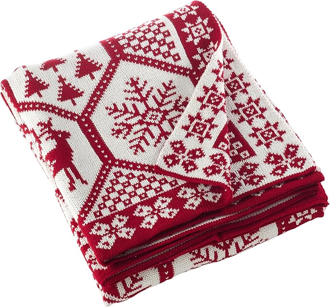 SARO LIFESTYLE Christmas Knit Throw Blanket, 60"x80", Red