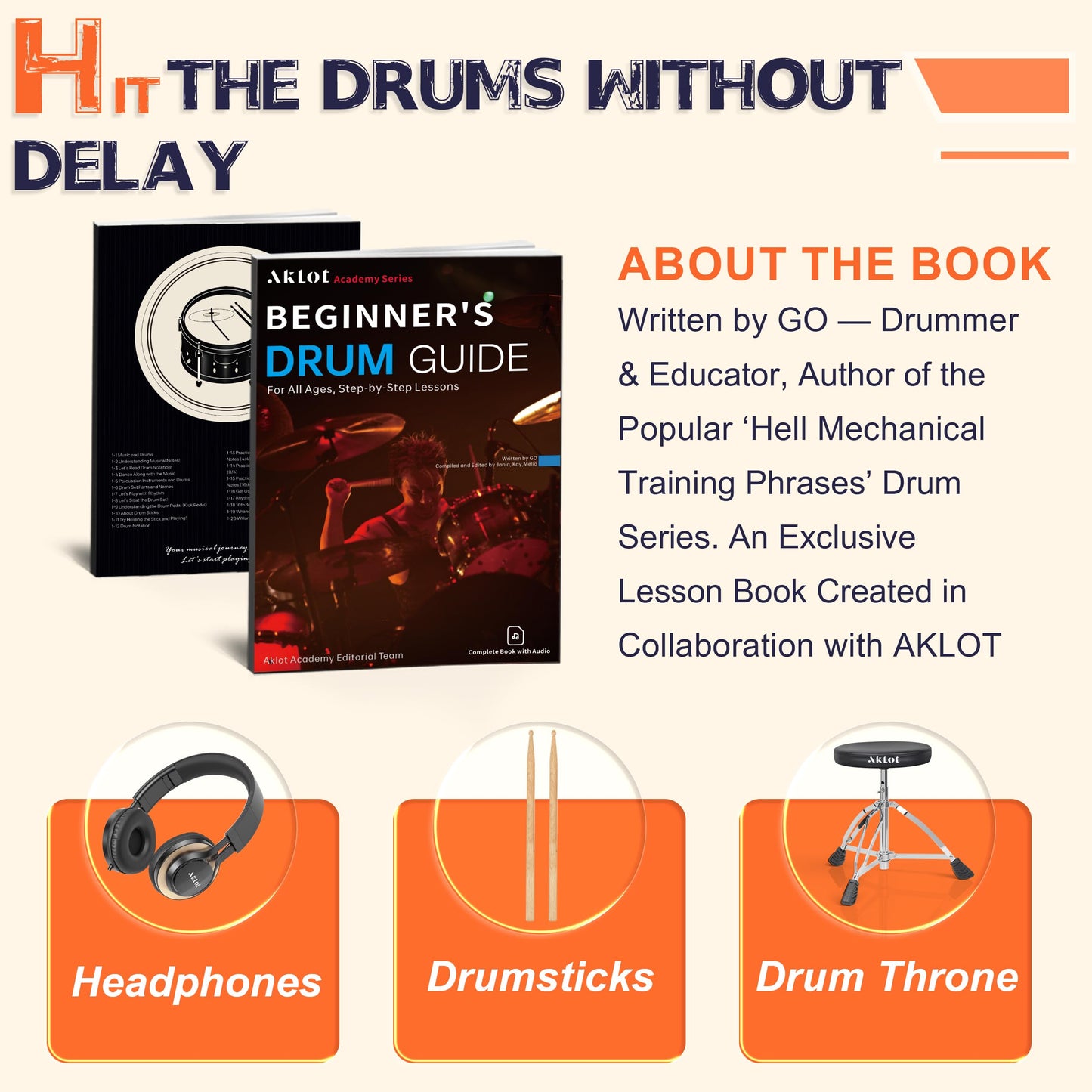 AKLOT Multi-Zone Electric Drum Set: 4 Dual-Trigger Quiet Mesh Drums, 360 Sounds, 10 User Kits, Cymbals with Choke, Electronic Drum Set with Throne, Headphones, Lesson Book for Beginner (B-CORE530Pro)
