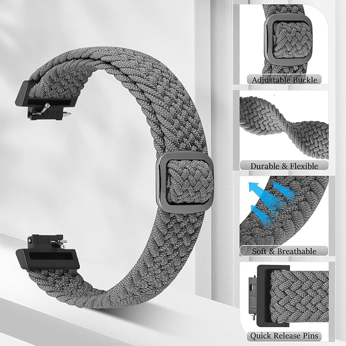 Elastic Braided Watch Band Compatible with Fitbit Inspire 3/Inspire 2/Inspire/Inspire HR/Fitbit ace 3/Ace 2, Adjustable Stretchy Strap Sport Nylon Loop Replacement Wristband for Fitbit Inspire