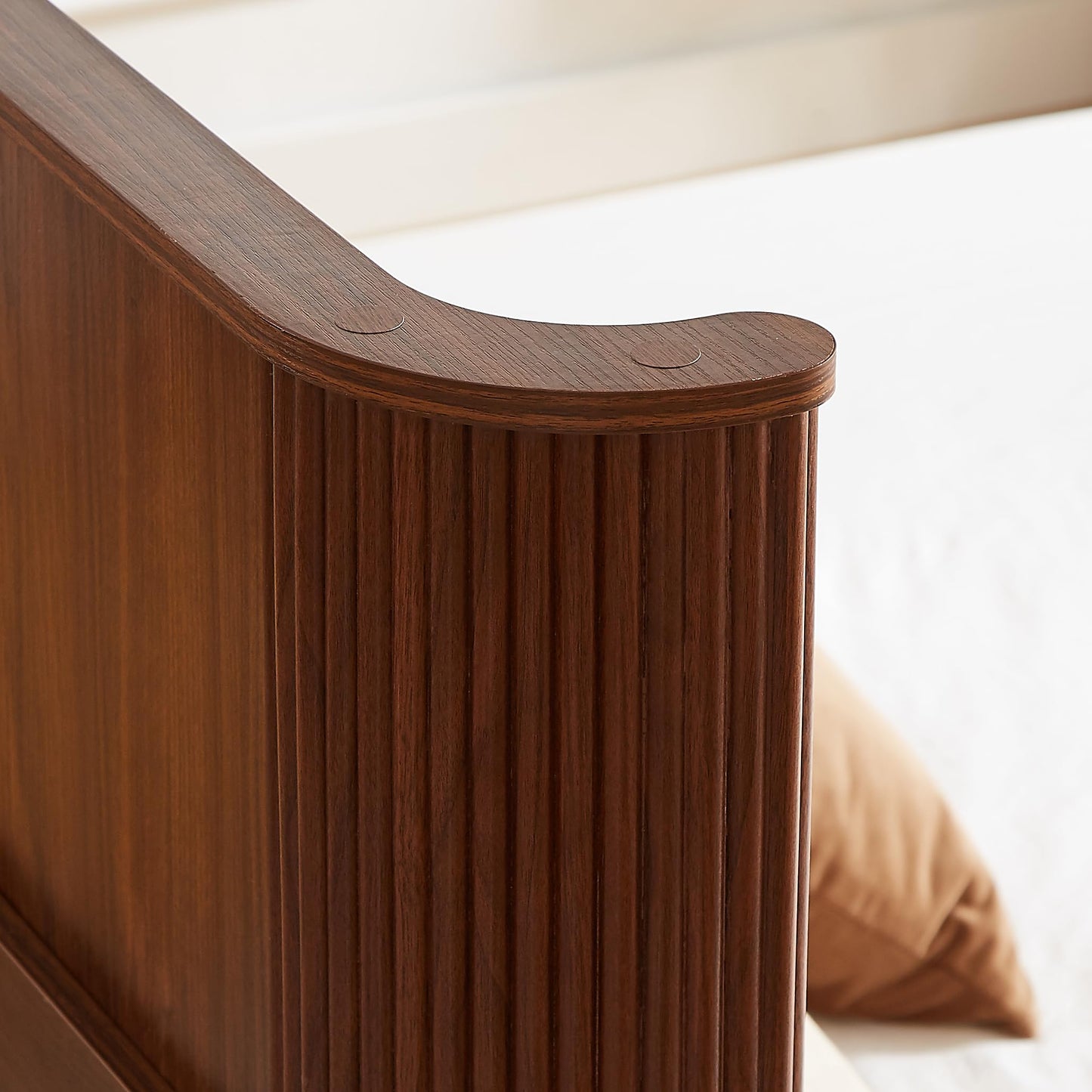 KEIKI Queen Bed Frame with 44" Tall Fluted Headboard, Natural Walnut Platform Bed Frame, Modern Wood Bed Frame with Solid Slats, No Box Spring Needed, Noise-Free, Easy Assembly