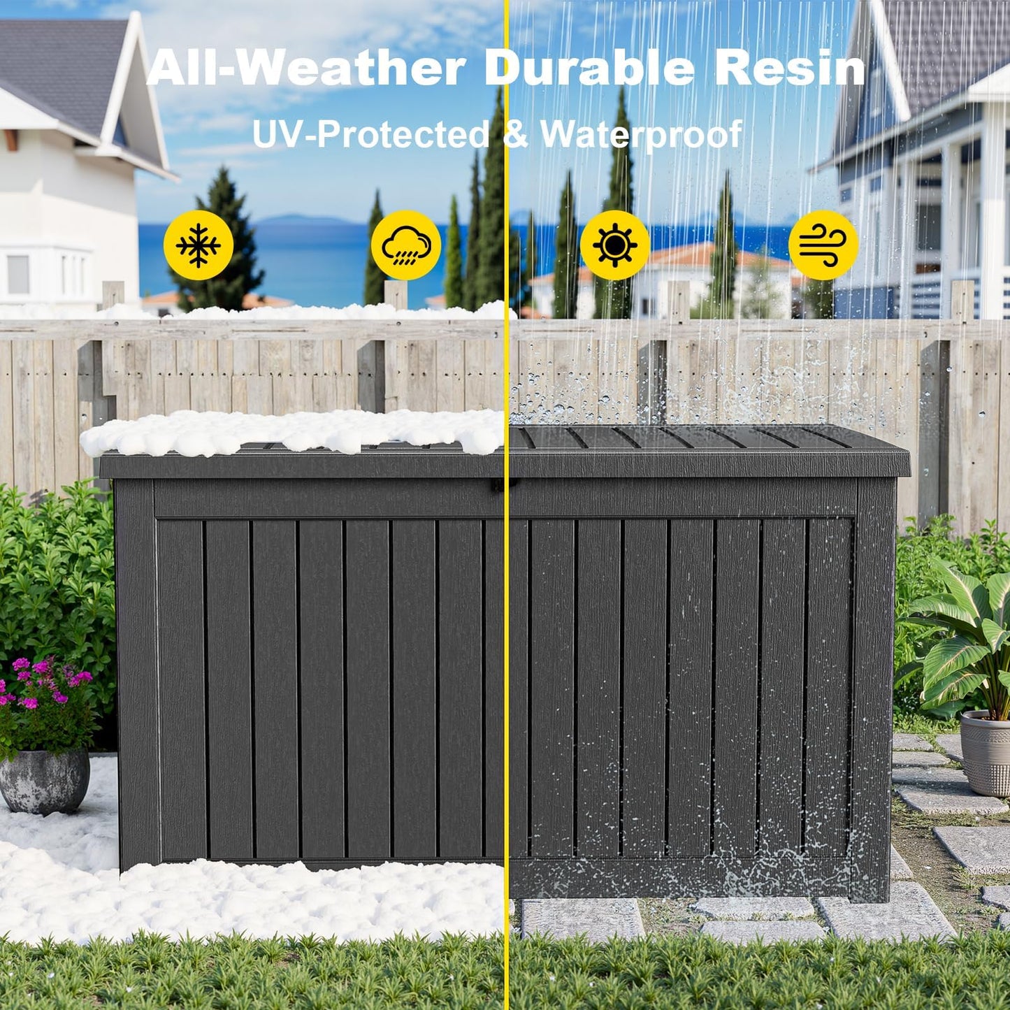 KFY 280 Gallon Large Outdoor Storage Box Waterproof, UV Resistant Resin Deck Box with Hydraulic Rod & Lockable Latch for Patio Furniture, Outside Storage Box for Garden Tools, Patio Cushions, Black