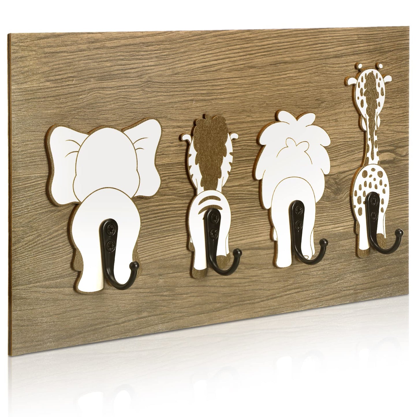 Yookeer Safari Animal Wall Hooks Kids Coat Hooks Wooden Safari Jungle Baby Nursery Wall Decor Decorative Elephant Lion Giraffe Zebra Hanger for Nursery Bathroom Bedroom Home Decor