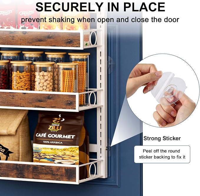 9 Tier Over The Door Pantry Orangizer 2 IN 1 Wall Mounted or Hanging Spice Rack with Adjustable Wood Basket,Heavy Duty Seasoning Storage Shelf for Kitchen Pantry and Bathroom White