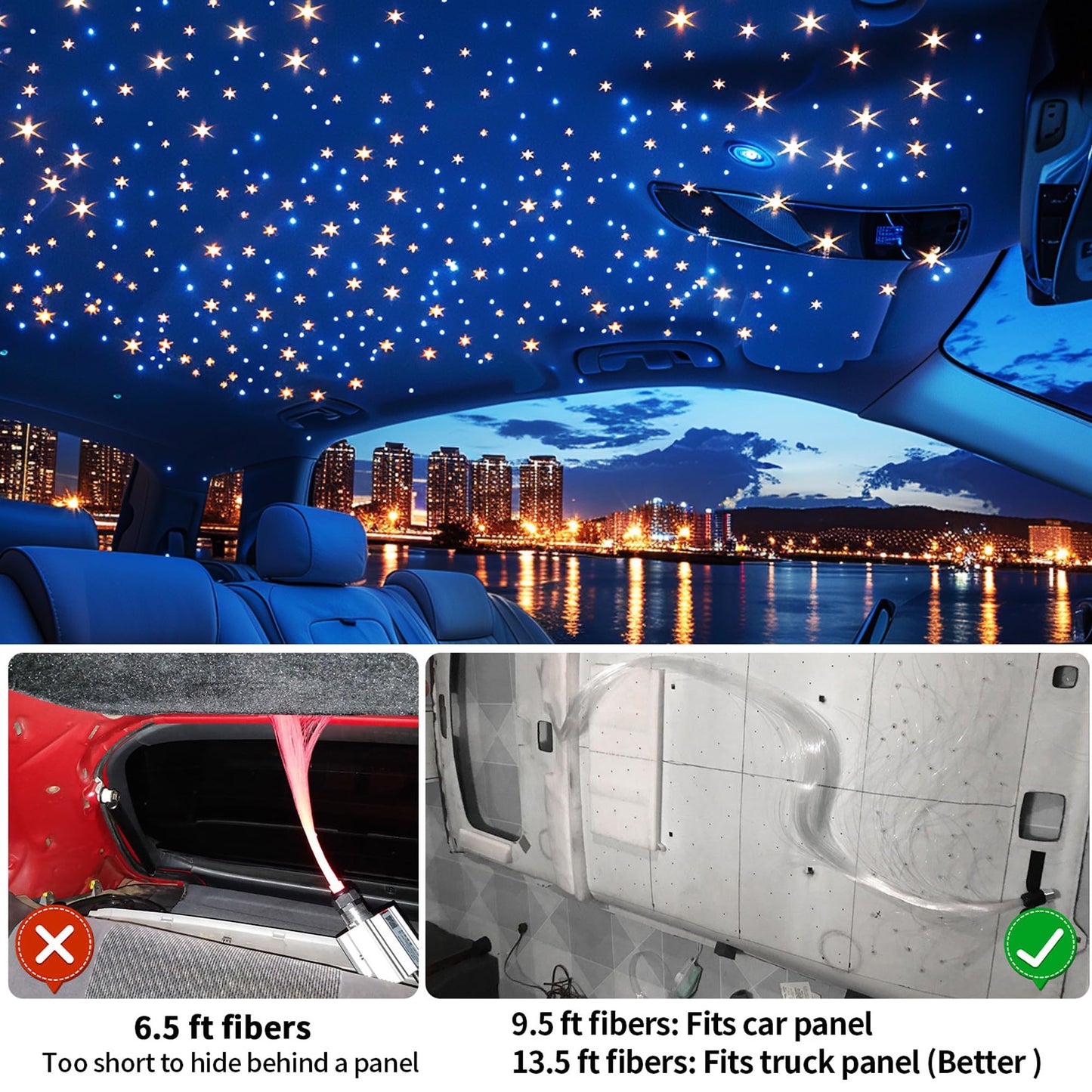 Starlight Headliner Kit 550 Piece Twinkle 0.03in*9.8ft/0.75mm*3m, 16W Starlight Headliner Music/Voice Activated Star Lights for Car, VASTFIRE RGBW Starlights for Theater Game Bed Room Ceiling