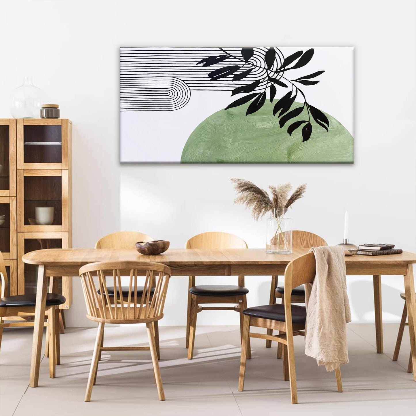 TAIJXAGSG Canvas Art Wall Decor Boho Green Wall Art For Living Room Modern Century Canvas Prints Paintings Pictures Botanical Bohemain Wall Art For Hotel Home Wall Artwork 24x48 Inch