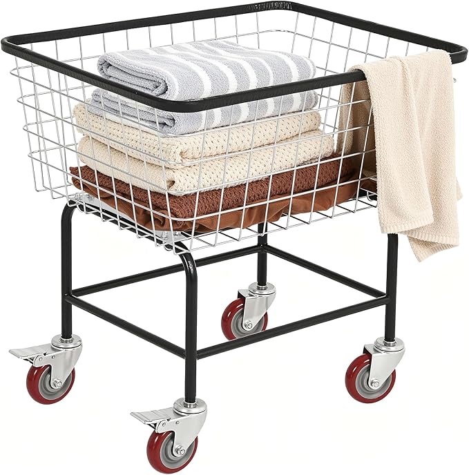 Extra-Large Rolling Laundry Cart with Wheels Holds 4 Washer Loads, Wire Laundry Basket, Heavy-Duty Steel Storage Basket with Galvanized Finish, for Commercial or Home Laundry
