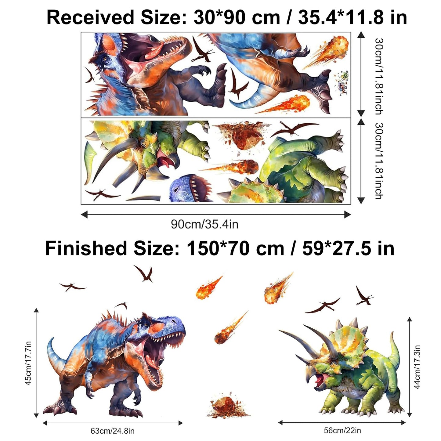 Large Dinosaur Wall Decals Dino Wall Stickers Peel and Stick Wall Art Decals for Boys Room Baby Nursery Kids Bedroom Wall Decor Art (Green 1)