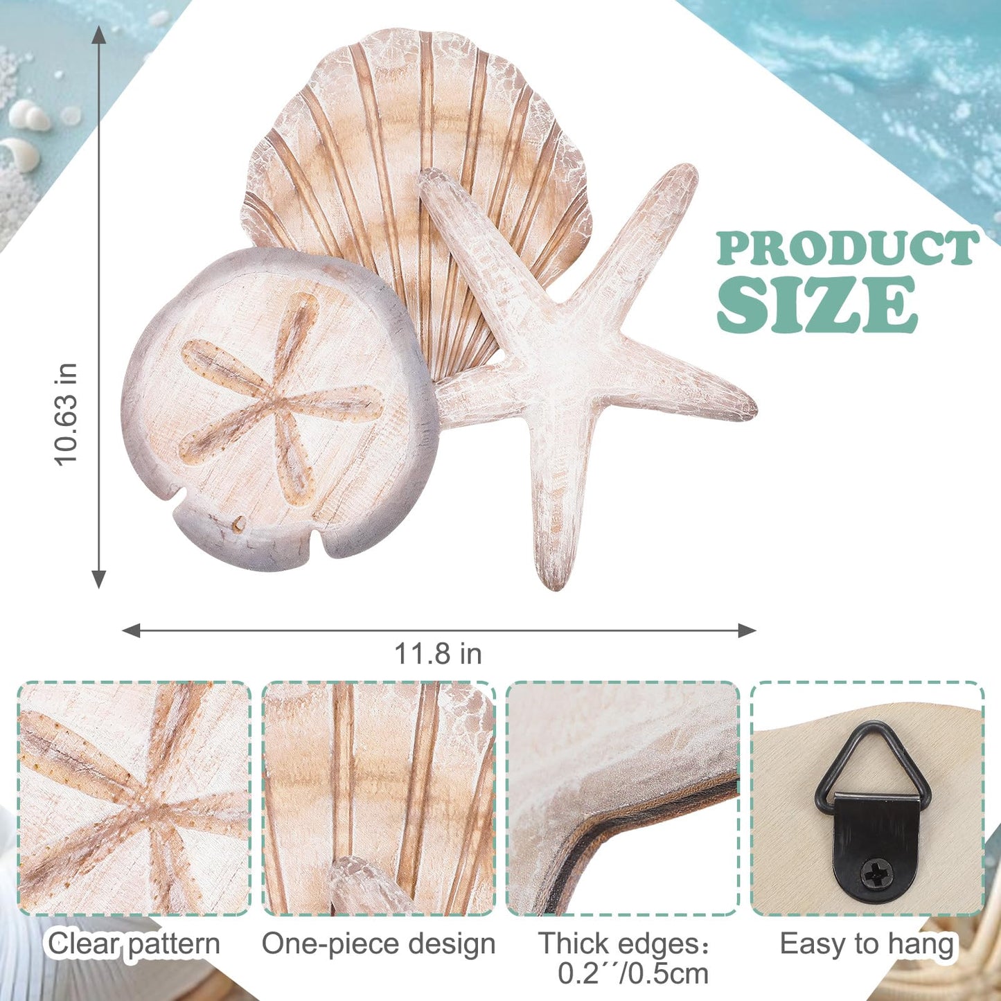 Novabright Coastal Sea Shell Wall Art Rustic Wooden Starfish and Sand Dollar Decor for Beach Theme Bathroom Bedroom Living Room Nautical Wooden Sign for Lake House Summer Home Decoration(Brown)