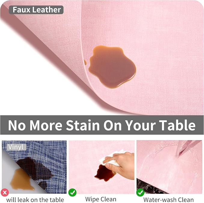 Maxpearl Faux Leather Placemats Set of 4 - Waterproof - Wipe Clean - Heat Resistant - Anti Slip Dining Table Place Mats, Suitable for Indoor & Outdoor Use, 17’’×12’’, Light Pink