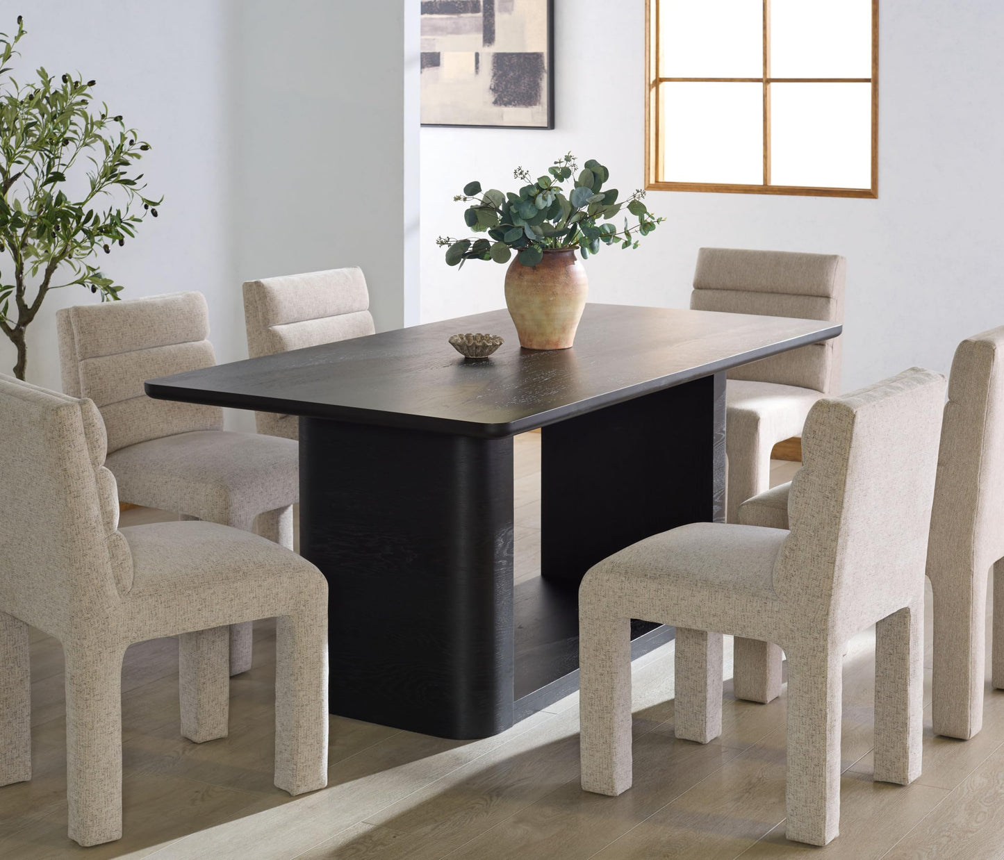 SAFAVIEH Home Collection - Howard Black Oak Wood Dining Table, Modern Rectangle Pedestal Base, Contemporary Design (SFV7250B)