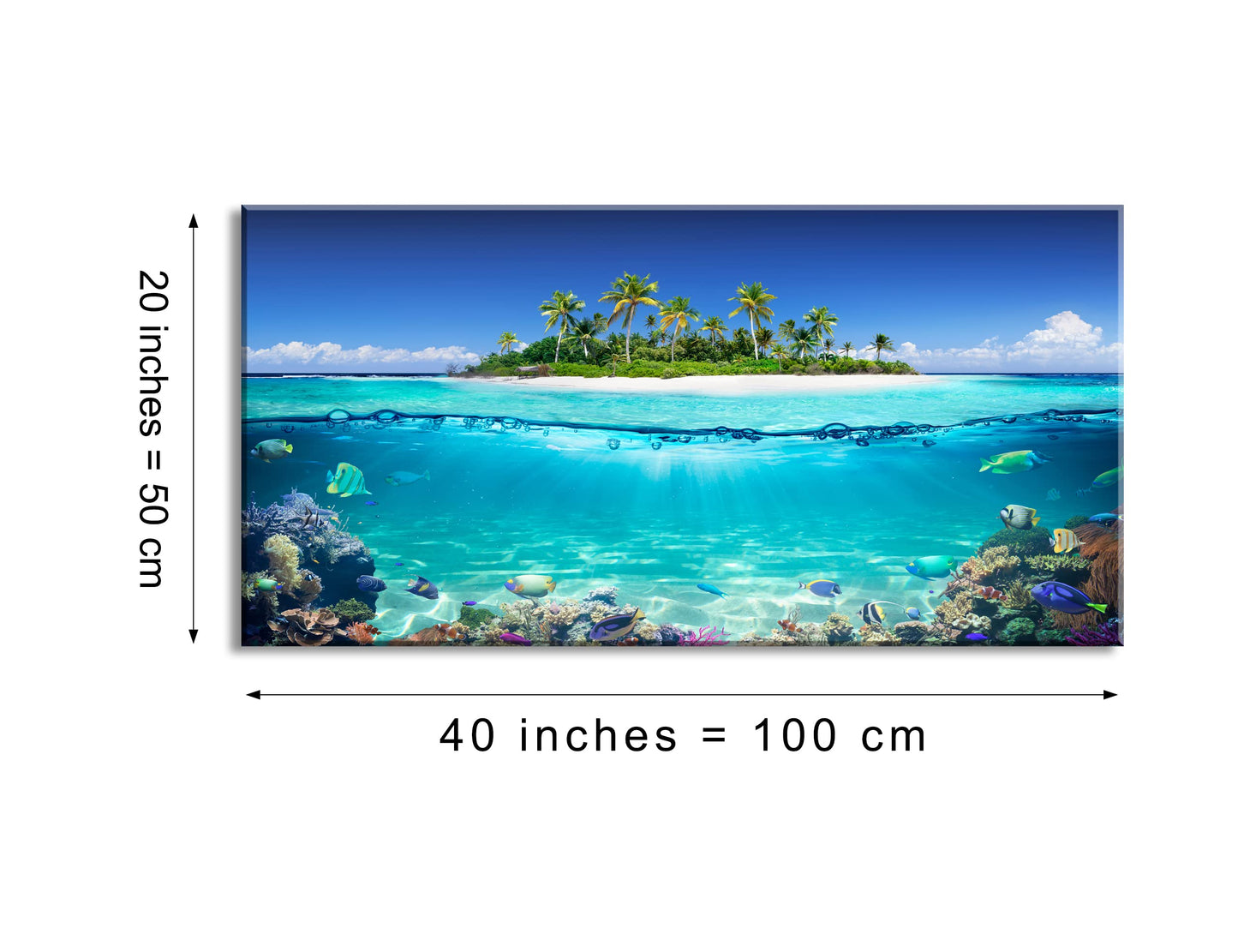 Tropical Island Coral Reef Landscape Canvas Wall Art for Living Room,Unique View Split Waterline Scenery,Beautiful Nature Summer Travel Scenic Picture Print Artwork Painting Decor,Inner Frame 20x40
