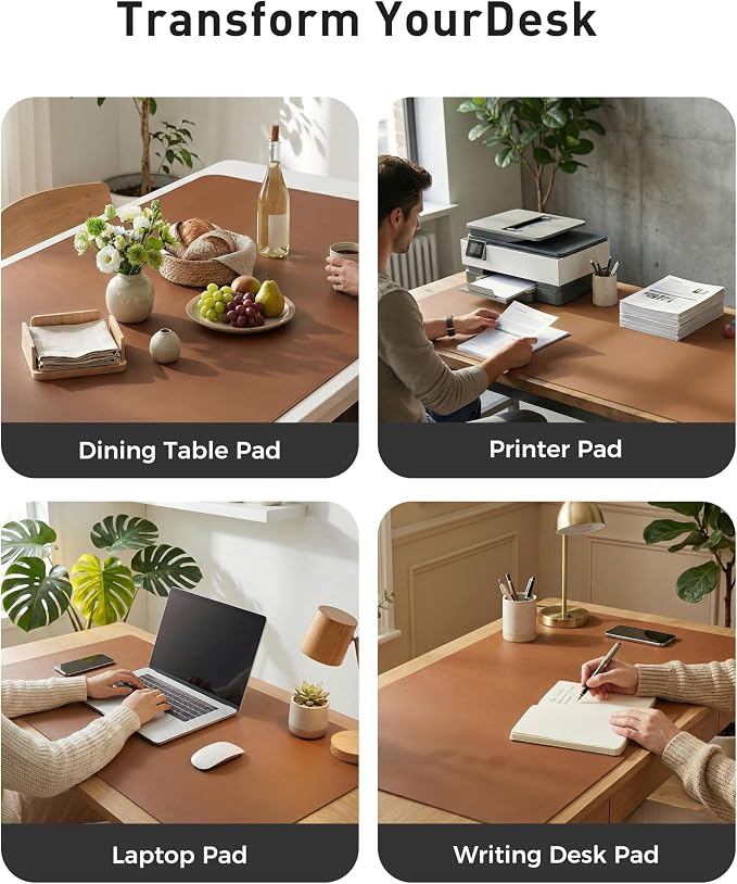 Aothia Faux Leather Desk Mat - Large Mouse Pad, Non-Slip PU Leather Blotter, Waterproof Writing Surface for Office and Home (Brown, 63" x 24")