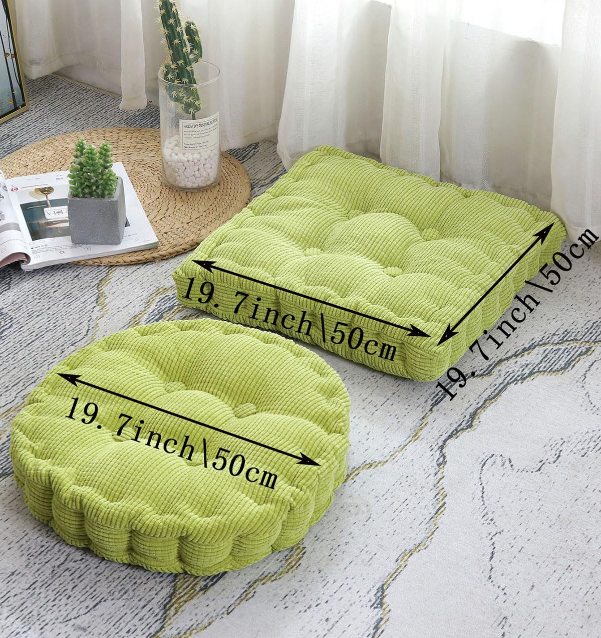 YUNZLAN Floor Pillow Cushion, Square Round Meditation Cushion,Corduroy Seat Cushion,Decorative Chair Cushion Pad Indoor Outdoor (19.7×19.7inch(×50cm, Purple，Round)