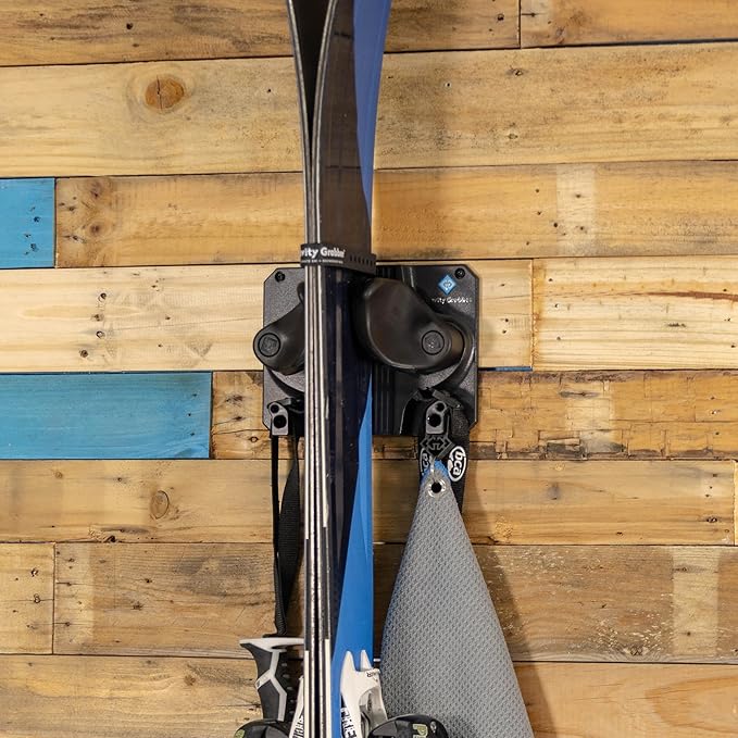 Ultimate Ski & Snowboard Wall Storage Rack - Fits any Ski or Snowboard - Save Your Rocker, Tips and Tails - Damage-free - 1x - Black