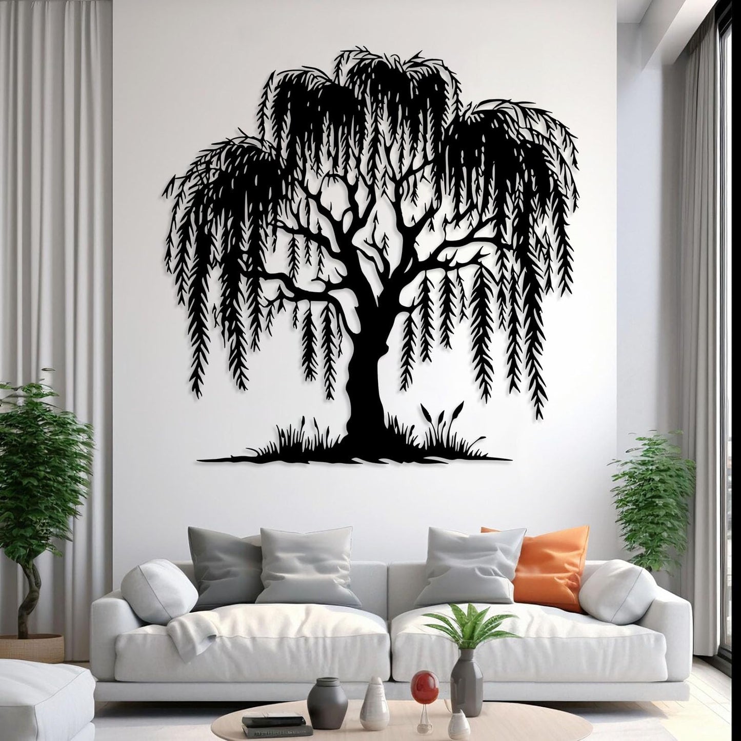 LARNT Metal Willow Tree Wall Art, Weeping Willow Tree Metal Wall Decor, Branch Art for Wall, Nature Wall Hanging, Farmhouse Sign, Wall Decor Living Room (Black, 32"x32"|80x80cm)