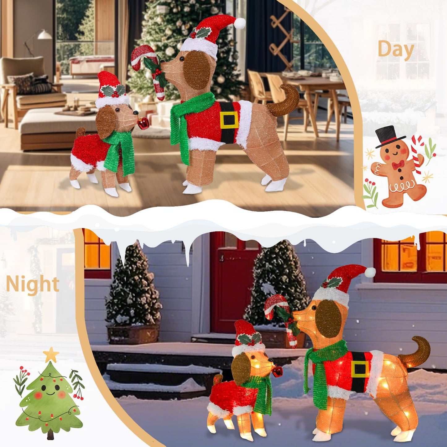 Afirst Christmas Dog Lighted Decorations, 2 Pack Lighted Up Xmas Dog Outdoor Lighted Holiday Displays Gift for Home Garden Party Yard Porch Decor