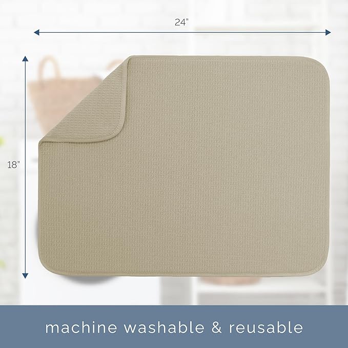 S&T INC. Dish Drying Mat XL, 18” x 24”, Absorbent Microfiber Kitchen Counter Mat, Dish Drying Pad for Dishes, Utensils, Pots and Pans, Extra Large, Pure Cashmere
