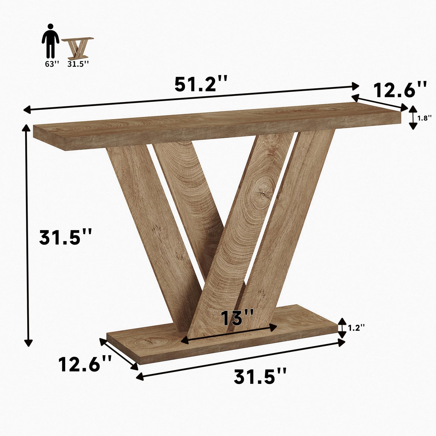 karlott 51 Inch Console Table, Modern Entryway Table with V-Shaped, Wood Sofa Table Behind Couch Table, Entryway Console Table for Living Room, Hallway, Entrance, Foyer, Easy Assembly, Brown