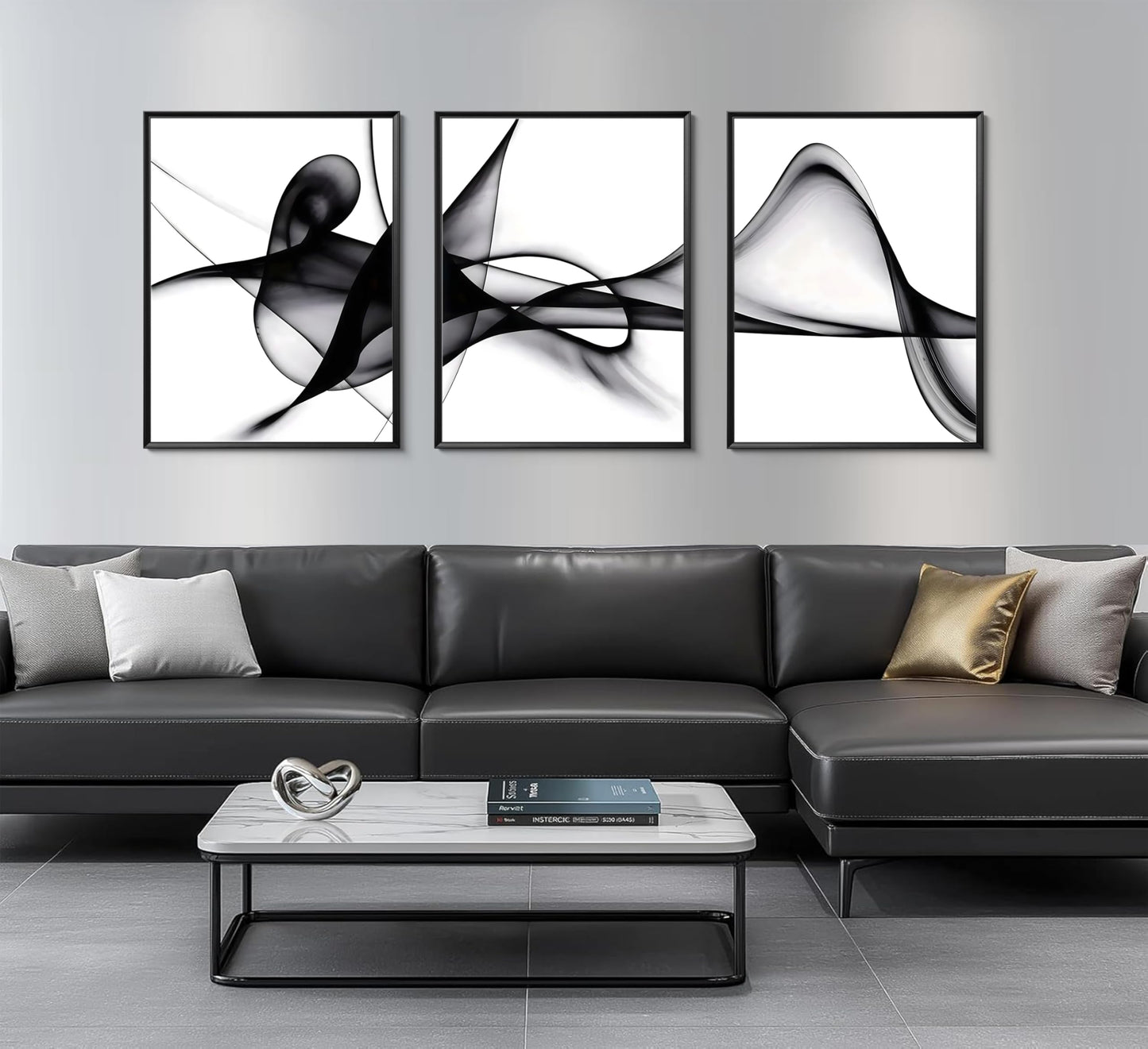 YCXDMJ 3 Panels Black White Abstract Canvas Wall Art Fluid Line Movement Prints Posters and Paintings Modern Pictures Wall Decor for Living Room Bedroom Office Decoration Unframed