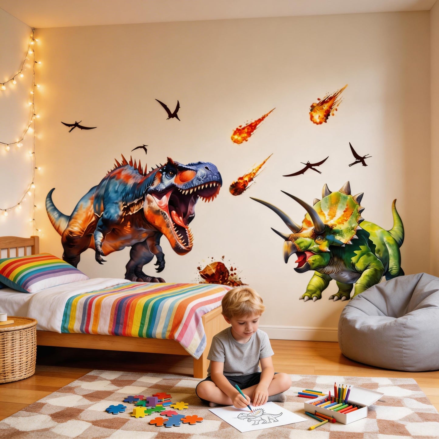 Large Dinosaur Wall Decals Dino Wall Stickers Peel and Stick Wall Art Decals for Boys Room Baby Nursery Kids Bedroom Wall Decor Art (Green 1)