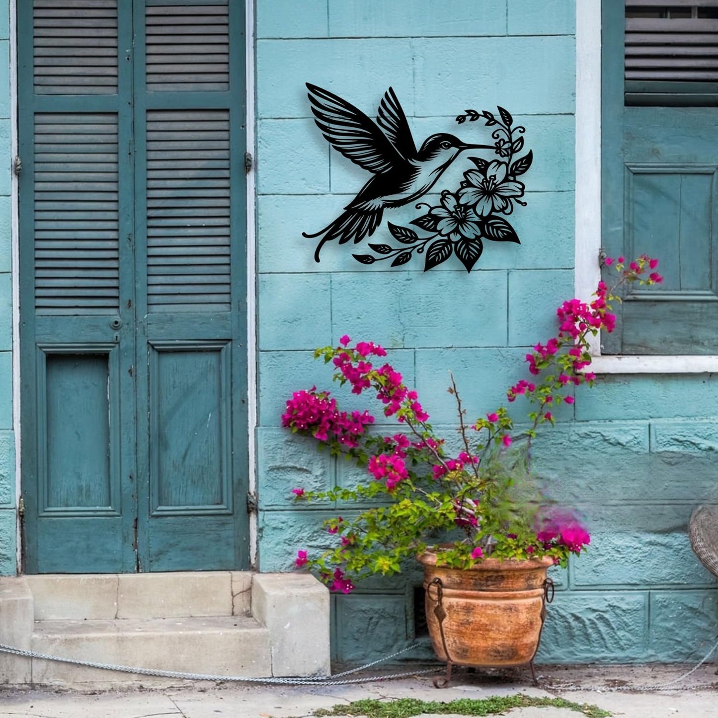LIYOUYA Hummingbird Flower Metal Wall Decor - Rustic Farmhouse Room Decor Black Wall Art Home Decor for Living Room, Dining Room, Courtyard (Black)
