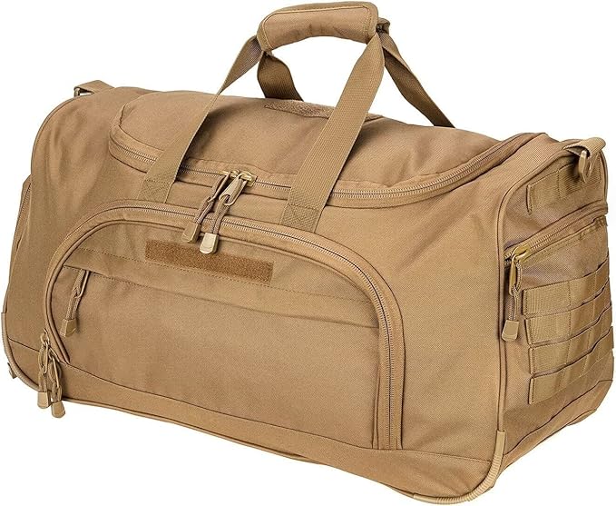 Gym Bag for Women & Men Tactical Duffle Military Weekender Work Out Lightweight Waterproof Sports Tote Shoe Pocket Tan