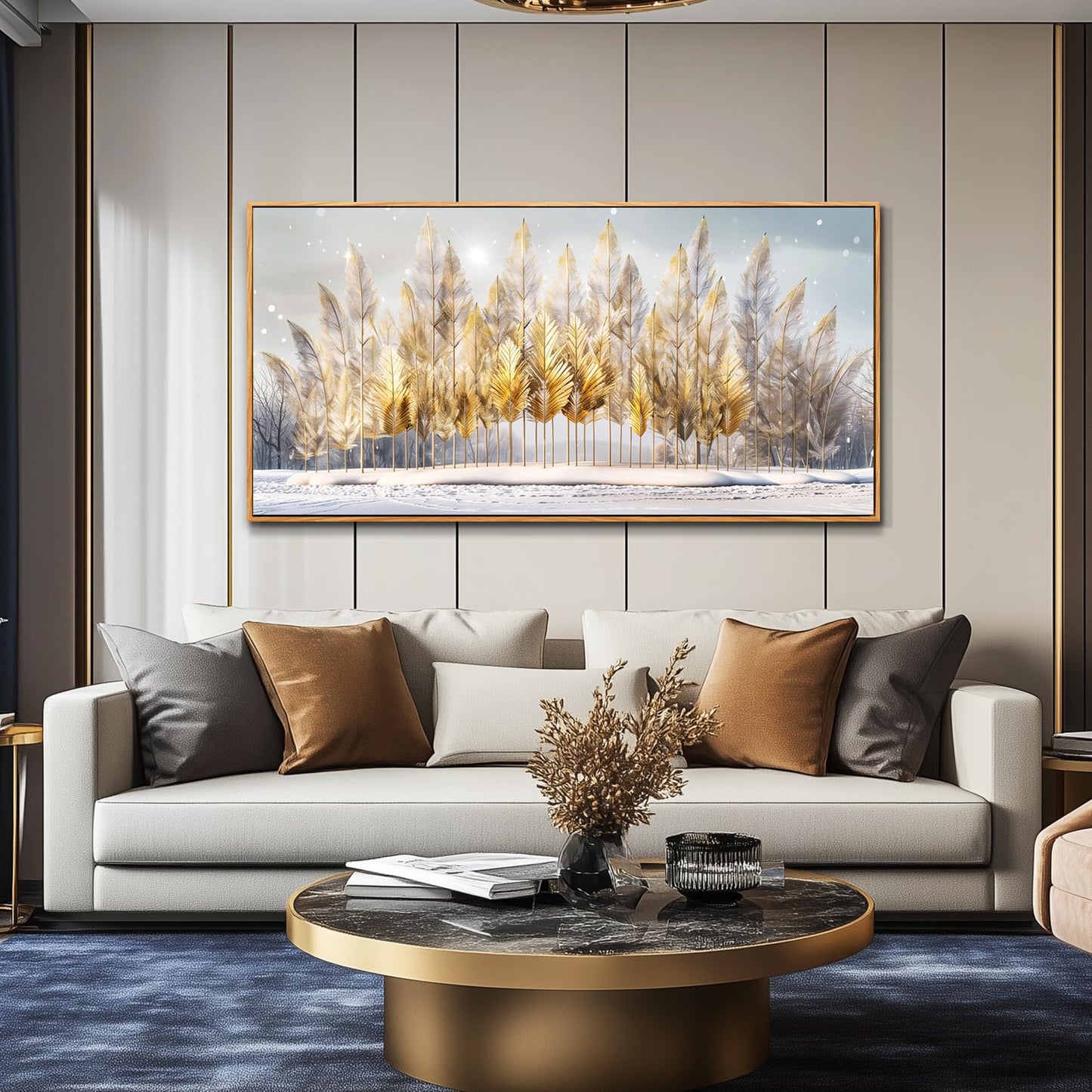 JUDASJART Canvas Wall Art For Living Room Wall Decor For Bedroom Office Wall Decoration Gold Feather Tree Snow Landscape Painting Farmhouse Pictures Artwork Room Aesthetic Home Decor 20x40 In