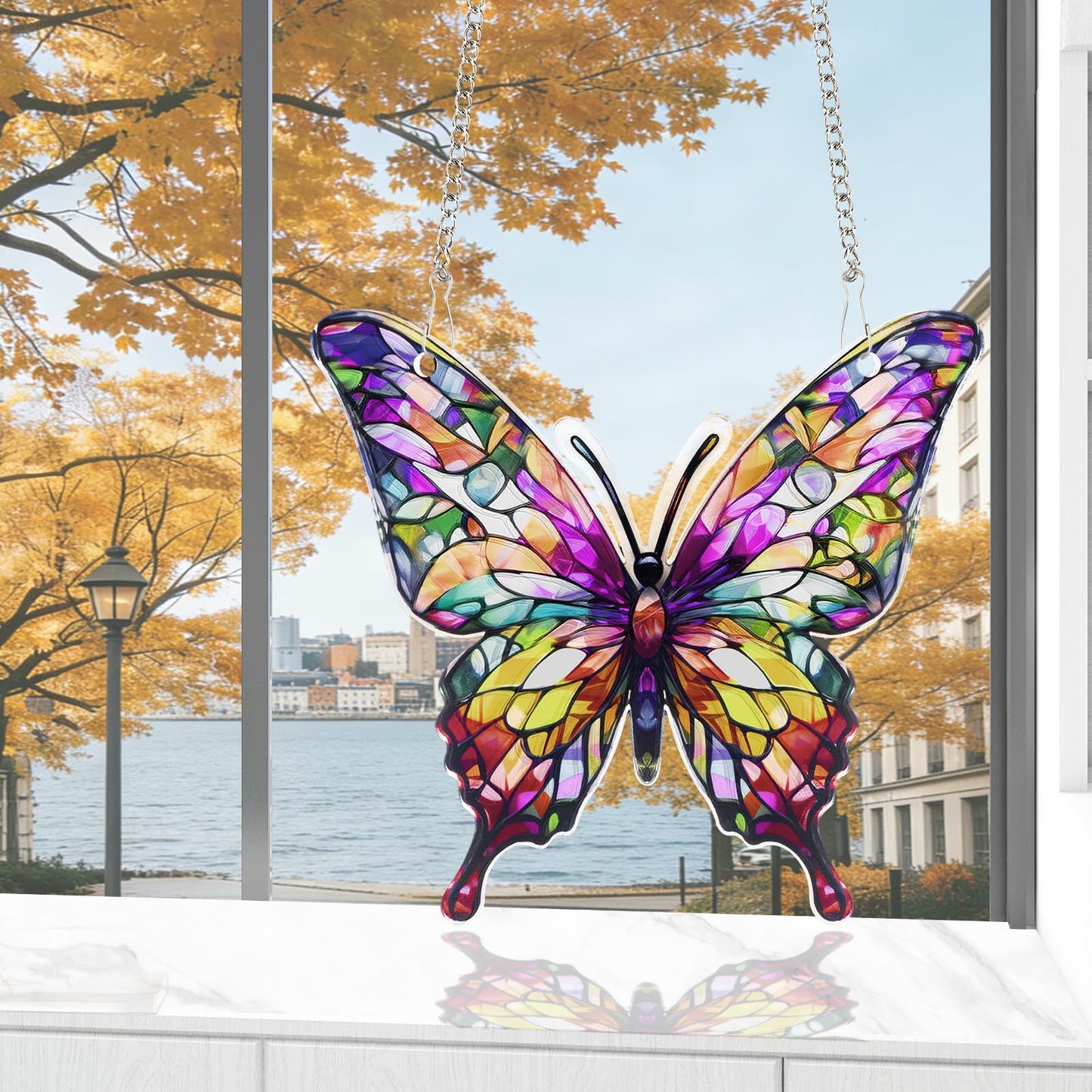 Butterfly Gifts for Women, Butterfly Ornaments Suncatcher Acrylic Decorations Stained Glass Effect Window Hanging with Chain 2026 Inspirational Butterflies Sun Catcher Decor for Christmas Tree