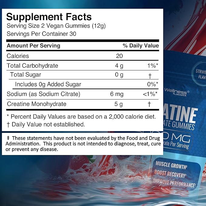 Creatine Gummies 5000mg, 30 Servings Creatine Monohydrate Gummies, Strawberry Flavor Creatine for Men - Pack of 2