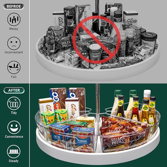 JEISSLIA Lazy Susan Cabinet Organizer Bins for 26"/ 28"/ 32" Diameter Corner Organizer, Plastic Cabinet Storage Bin, 1/8 Wedge - Food Safe, BPA Free, with Non-Slip Pads (for 26" Diameter, 8 Pack)