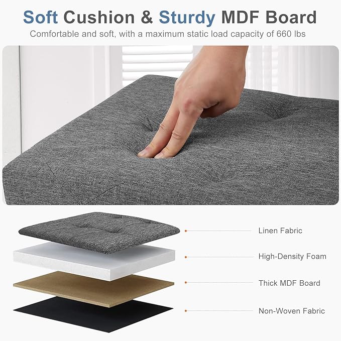 DUMOS 30 Inch Folding Storage Ottoman Bench, Large Hidden Storage Chest withThicker Foam Padded Seat, End of Bed Foot Rest Stool for Bedroom Living Room Entryway, Load 660 lbs, Grey