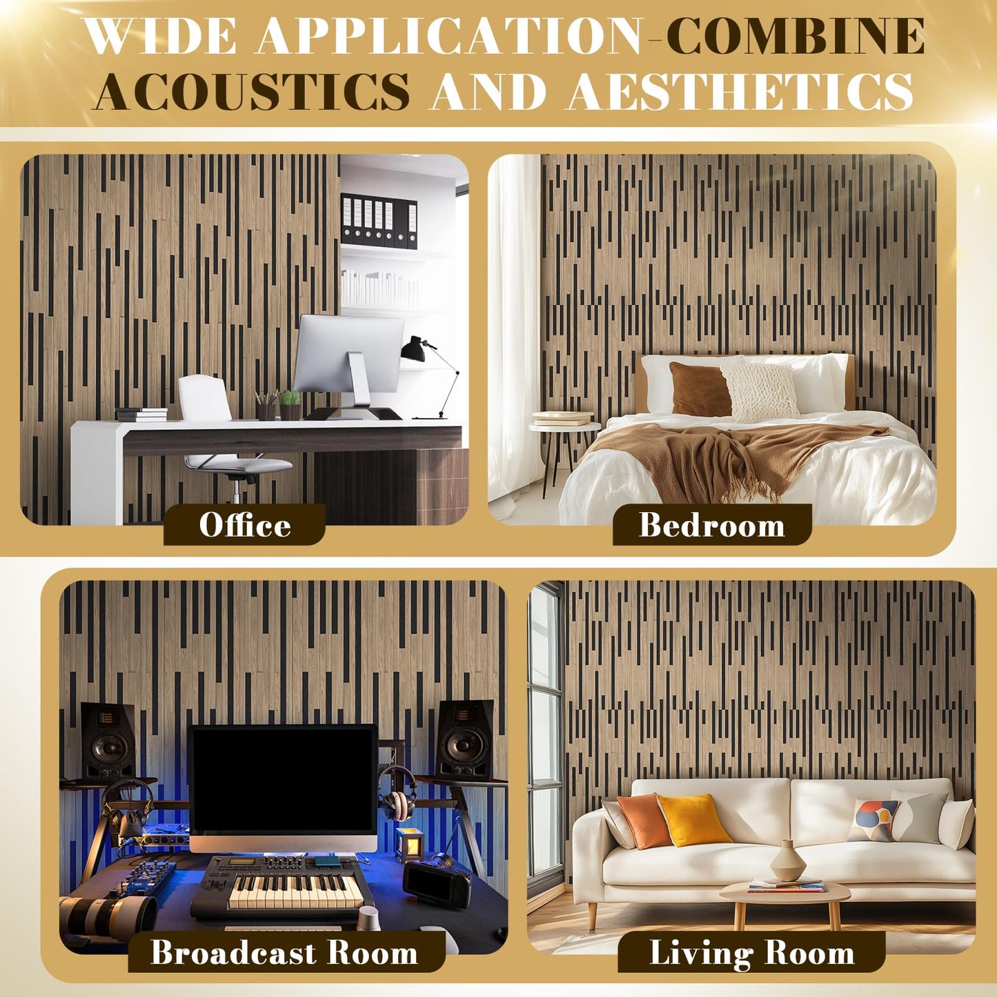 Laapee 2 Pack Acoustic Wood Slat Panels - 47.3x23.6x0.7 Inch 3D Textured Self-Adhesive Sound Absorbing Panels, Easy Install Soundproof Wall Panels for Bedroom, Office, Interior Decor (Walnut)