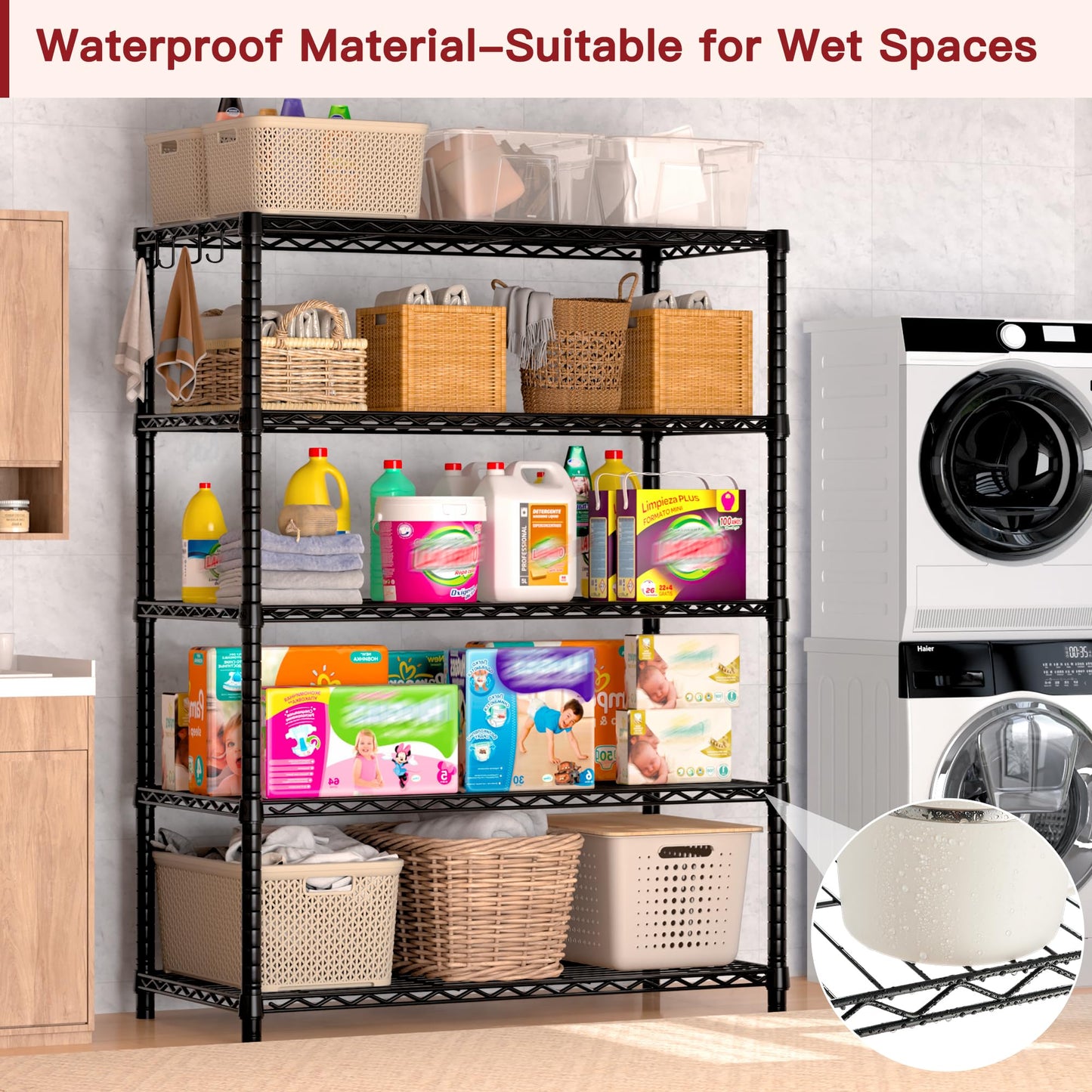 PrimeZone Wire Metal Storage Shelves - 5 Tier Adjustable NSF-Certified Heavy Duty Garage Shelving Unit Organizer Rack, Steel Utility Shelf for Kitchen, Pantry, Closet, 35.5" W x 14" D x 72" H, Black