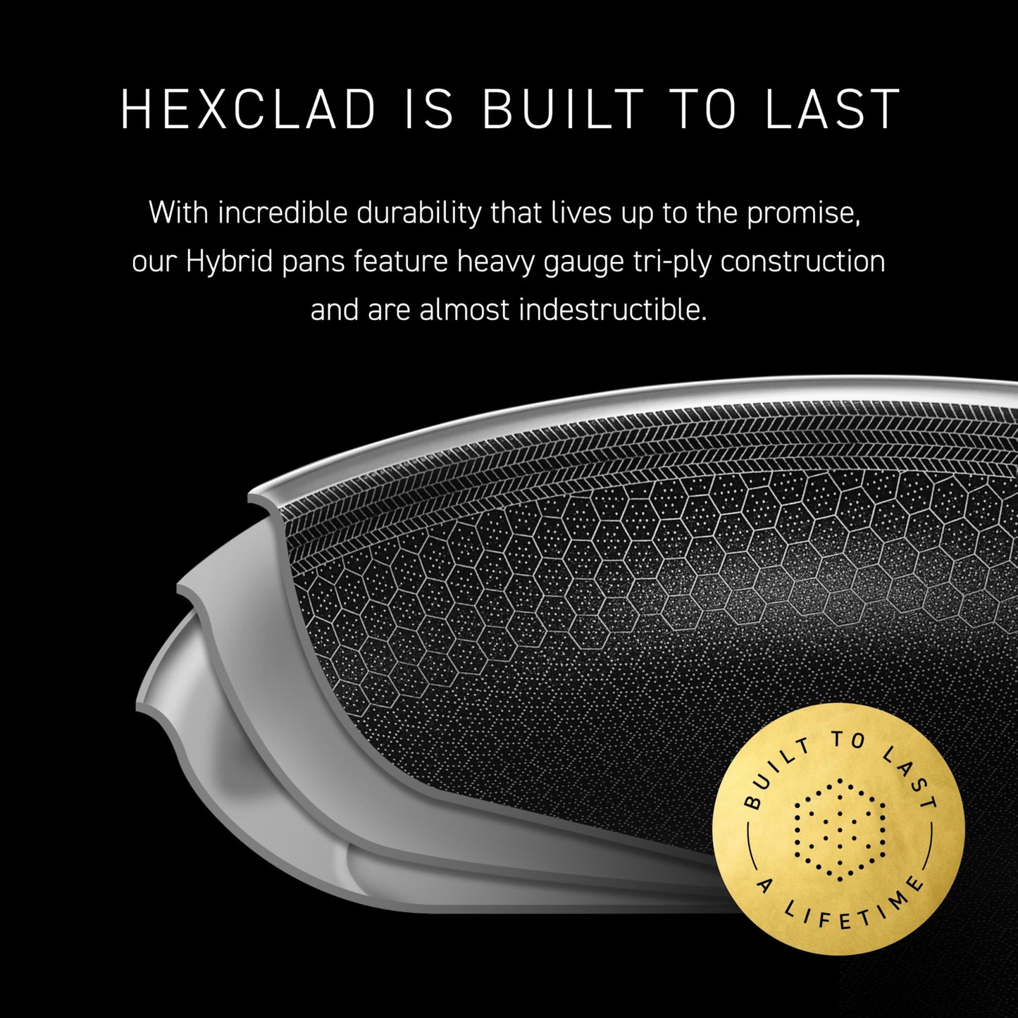 HexClad Hybrid Nonstick 14-Inch Frying Pan with Stainless Steel Lid, Stay-Cool Handles, Dishwasher-Friendly, Oven-Safe Up to 900°F, Induction Ready, Compatible with All Cooktops