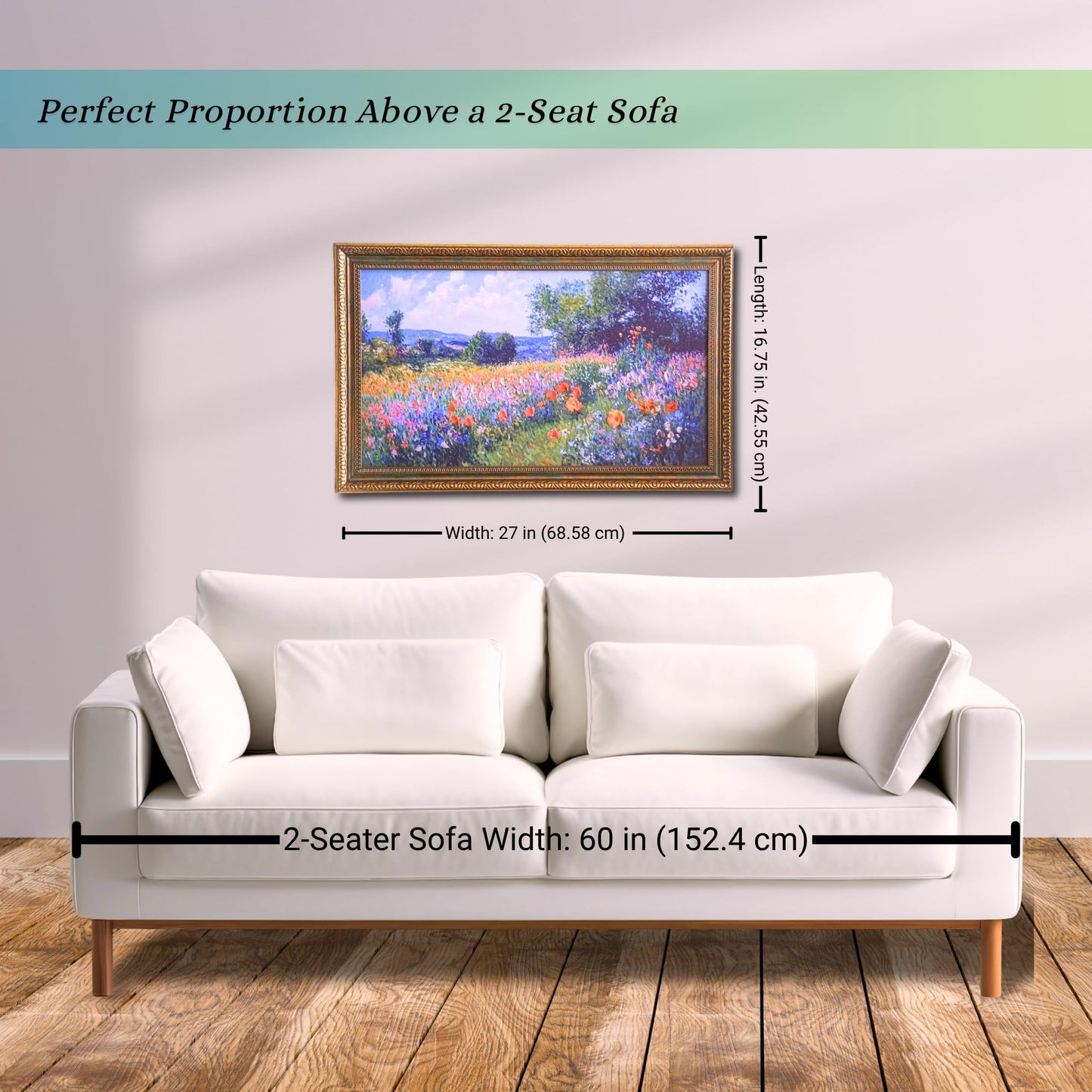 TAKORO Hand-Painted Textured Wildflower Field Canvas Art with Eco-Friendly Frame, Claude Monet Style Wall Decor OD Size 27"x16.75"