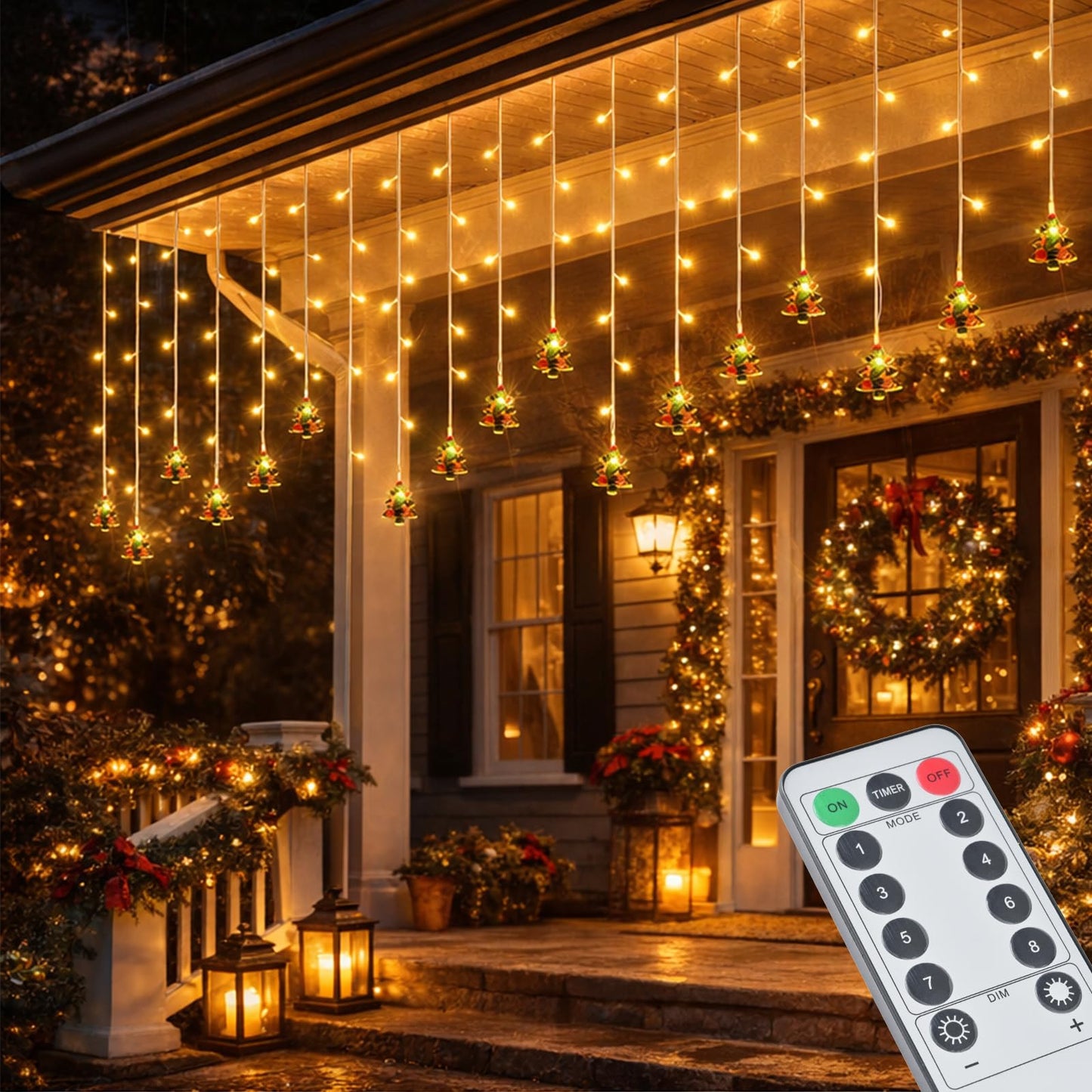 AiPertop Curtain String Light Christmas Decoration Icicle Lights 8 Modes dimmable,108 LEDs 4M Christmas and Halloween String Lights for Home,Office,Party,bar,Holiday,Party (Warm White)