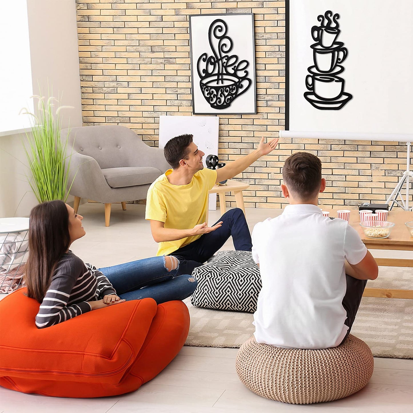 Jetec 2 Pieces Coffee Wall Decor Black Cup Silhouette Kitchen Wall Art Decor Coffee Bar Accessories