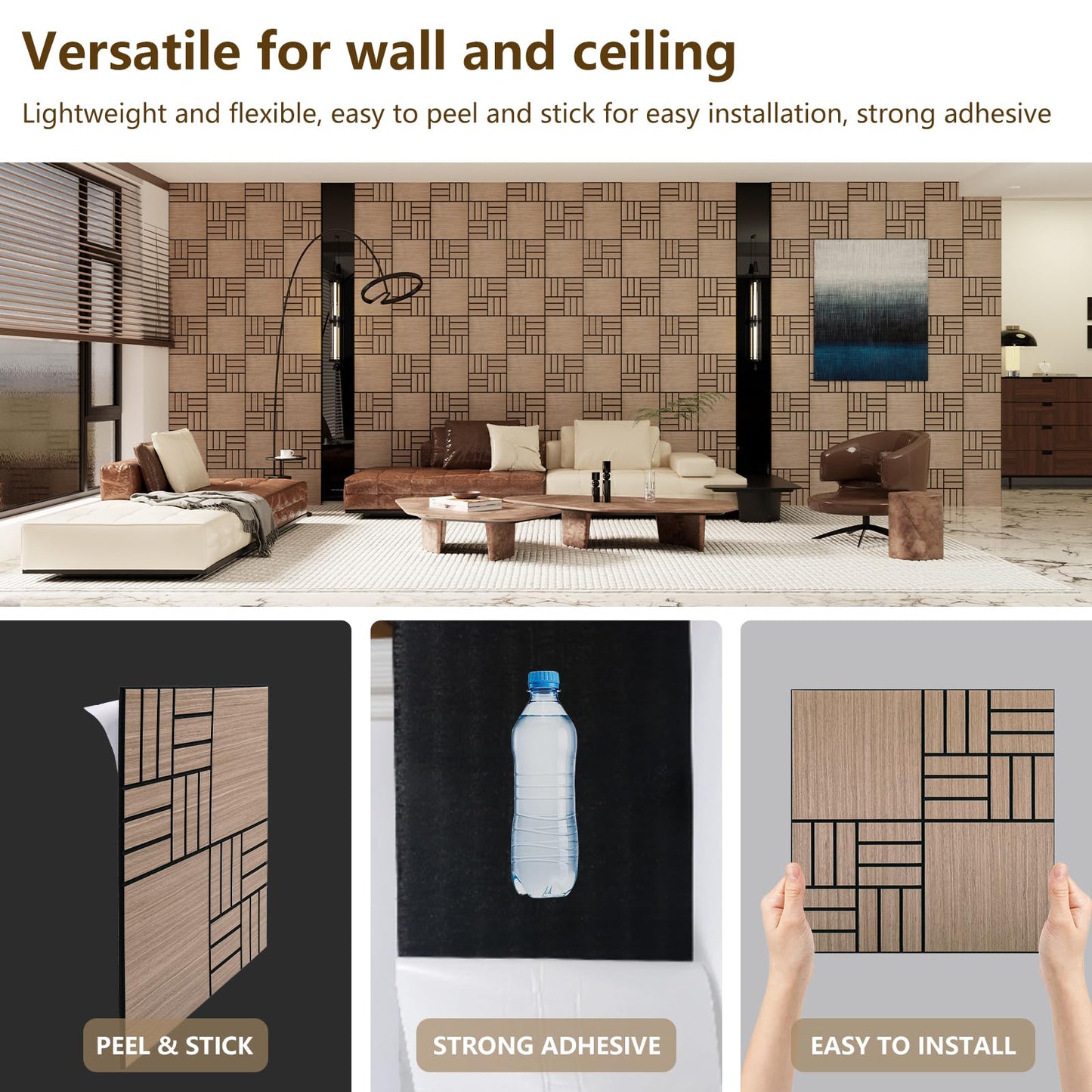 ARMURO 4 Packs Acoustic Wall Panels - Self-Adhesive 3D Wood Slat Wall Panel- Peel and Stick Sound Absorbing Panels for Noise Reducing - Feature Wall Decor for Home & Office