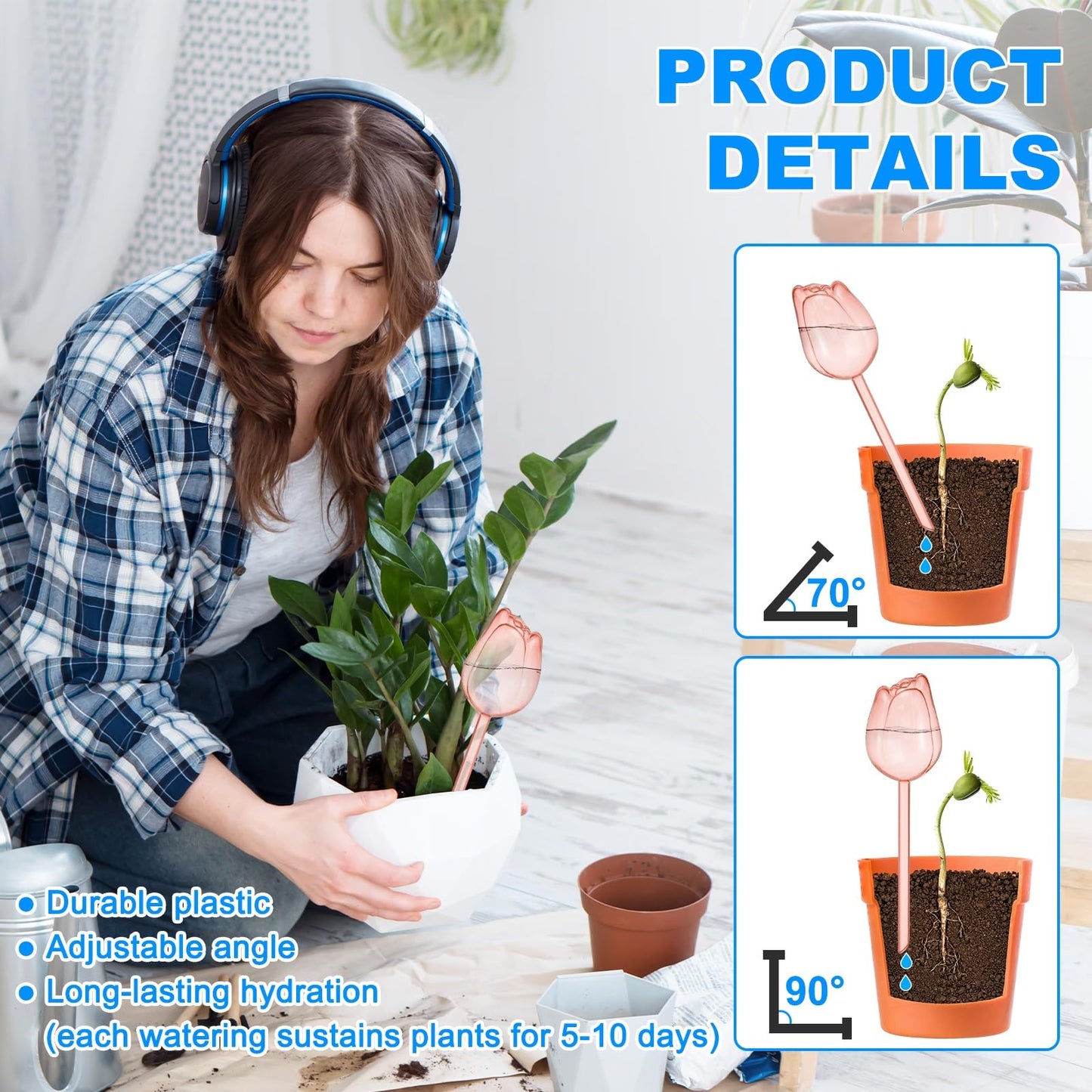 M METERXITY 4-Pack Plant Watering Globes, 9.4 Inch Plastic Self Watering Planter Insert for Indoor/Outdoor Plants, Self Water Devices [Champagne/Pink]