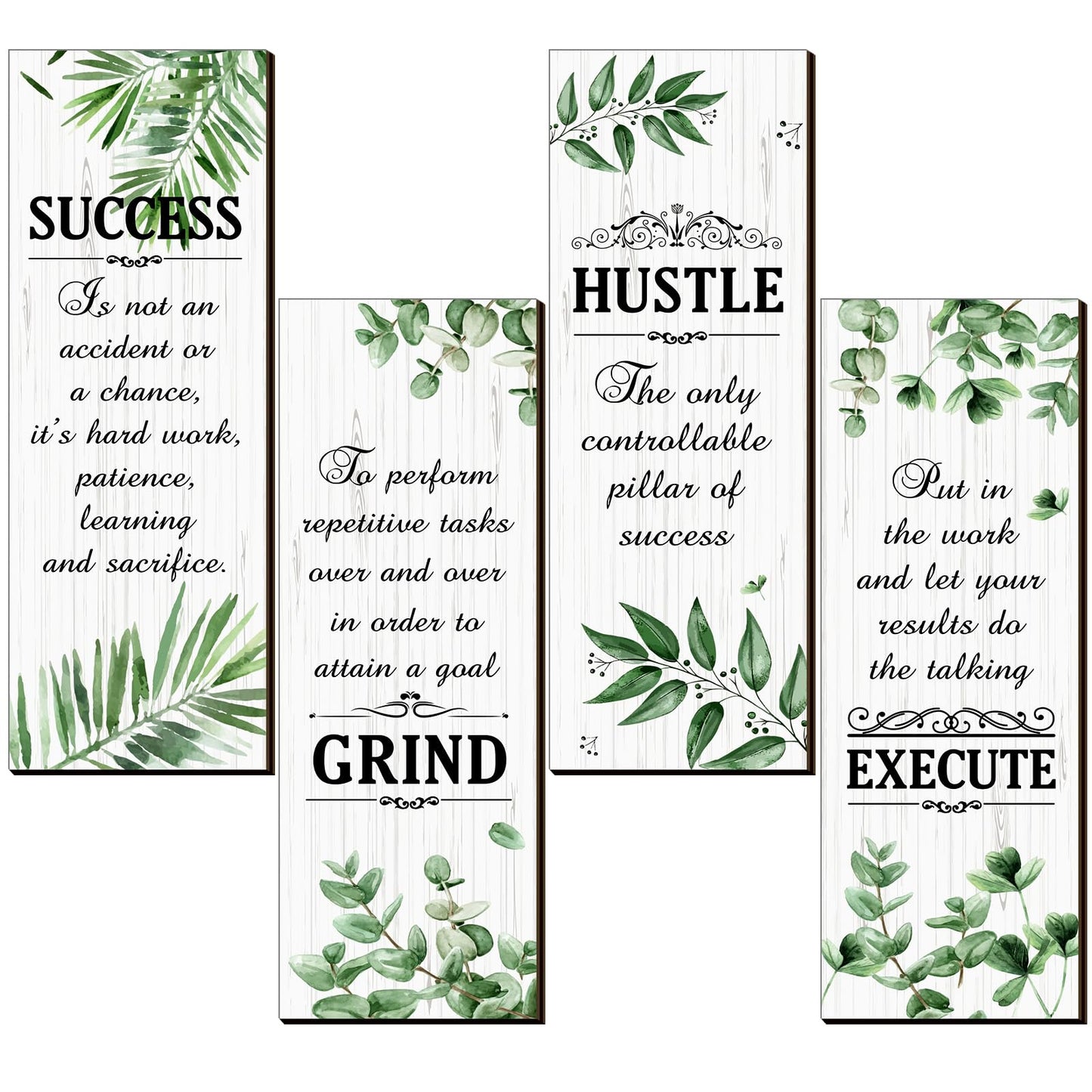 Honoson 4 Pcs Motivational Office Wall Decor Boho Wall Art Inspirational Hanging Wooden Plaques Sayings Rustic Motivational Quote Signs for Office Bedroom Living Room