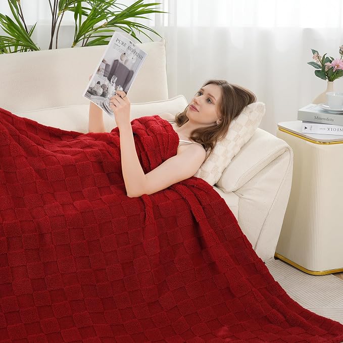 Zyrah Super Soft Throws for Couch Fleece Throw Blanket Lightweight Decorative Fuzzy Cozy Blankets for Sofa Chair Bed (B-Red, Twin(60"x80"))