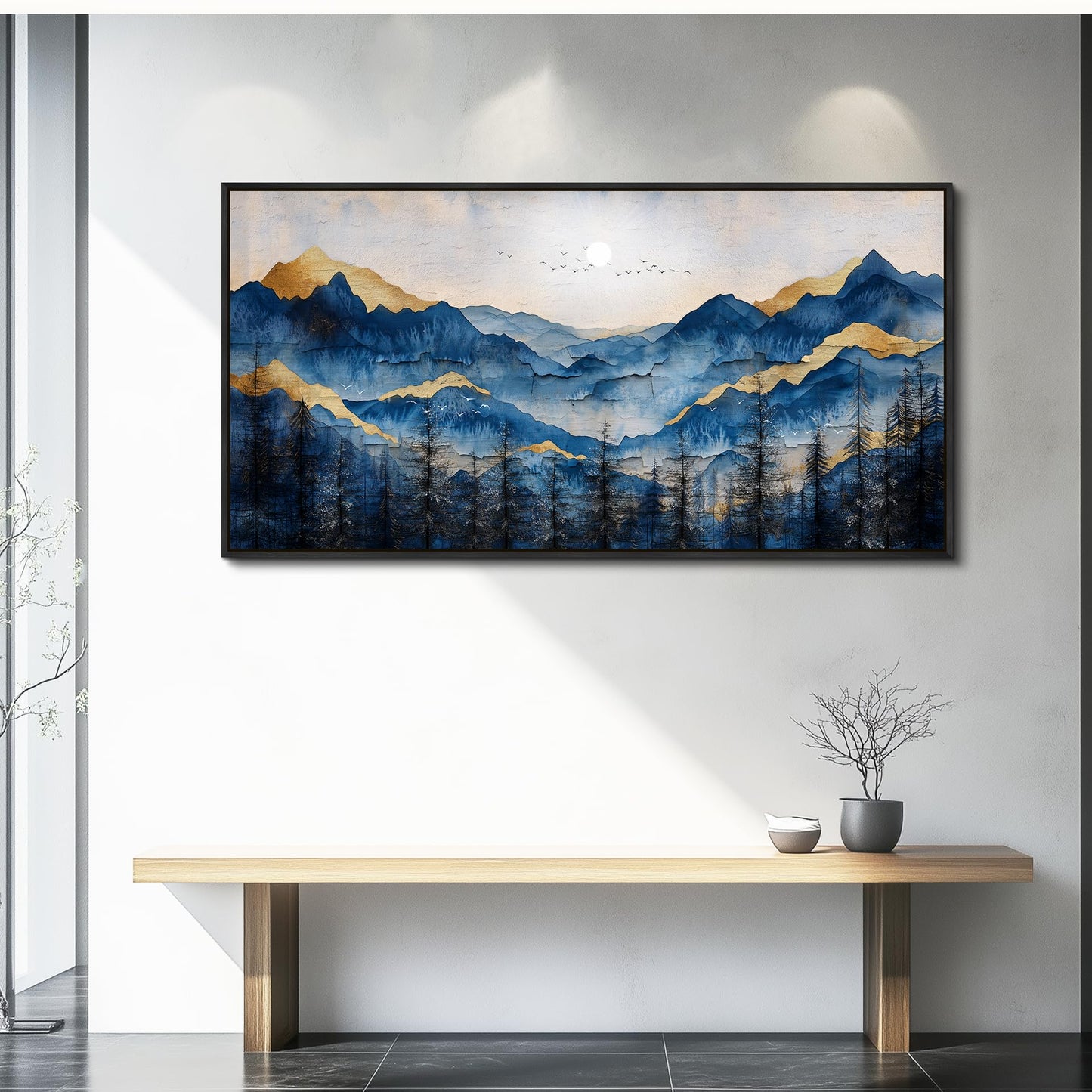 FUHAIHUA Black Framed Canvas Wall Art For Living Room Wall Decor For Bedroom Office Wall Decoration Mountain Painting Abstract Pictures Artwork Room Aesthetic Home Decor 20x40 In
