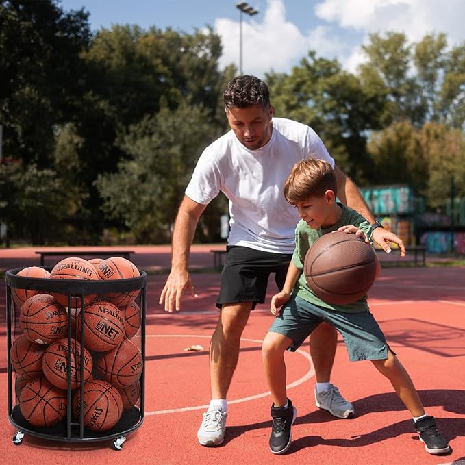 Ball Storage Bin for Garage, Balls Holder for Soccer, Basketball, Ball Cart, Rolling Basketball Rack for Outdoor, Indoor