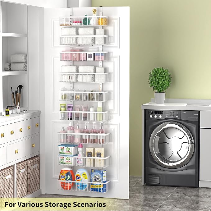 Moforoco 9-Tier White Over The Door Pantry Organizer, Pantry Organization and Storage, Black Hanging Basket Wall Spice Rack Seasoning Shelves, Home & Kitchen Bedroom Bathroom House Essentials
