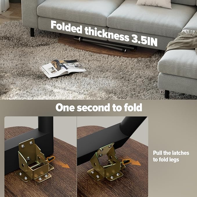 WOHOMO Folding Coffee Table for Small Spaces, No Assembly Farmhouse Portable Living Room Table, Walnut 39.3x19.6x17.7 Inch